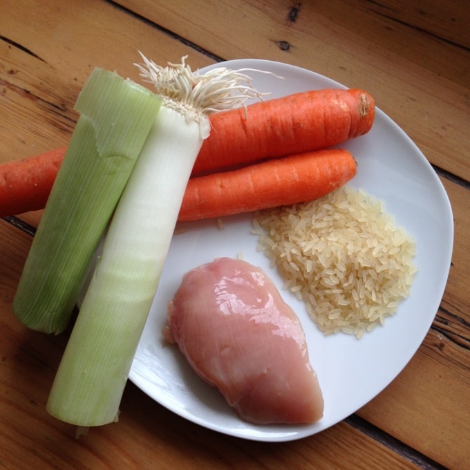 Möhren-Porree-Brei mit Hähnchen und Reis - Kinder, kommt essen!