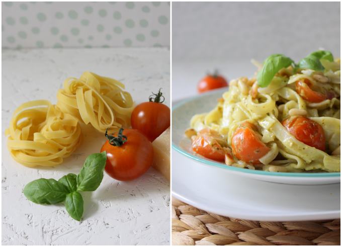 Pasta mit Pestorahm und Tomaten