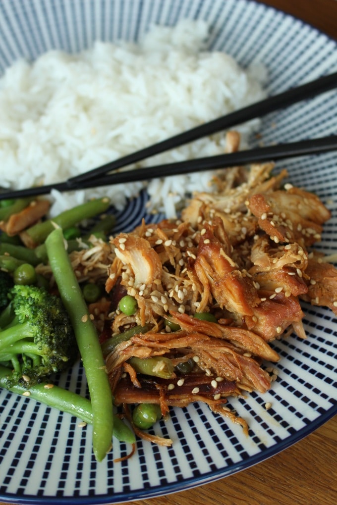 Pulled Teriyaki Chicken mit Tiefkühlgemüse (Werbung)