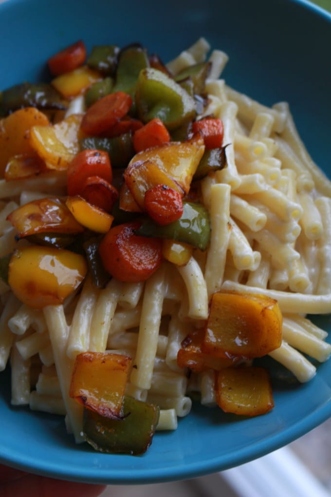 Pasta mit Sahnesauce und mediterranem Gemüse