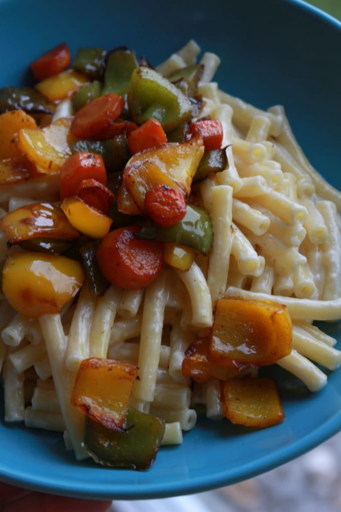 Pasta mit Sahnesauce und mediterranem Gemüse