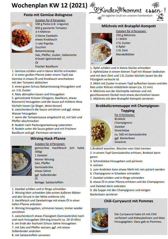 Wochenplan KW 12 (2021)