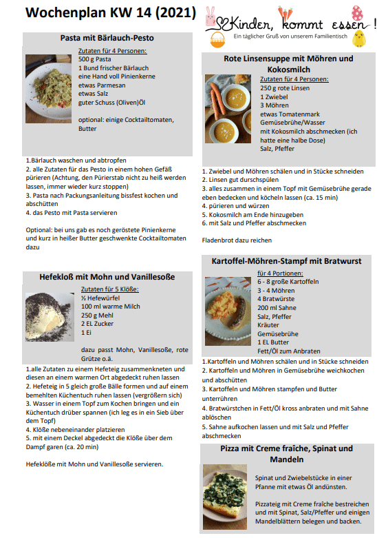 Wochenplan KW 14 (2021)