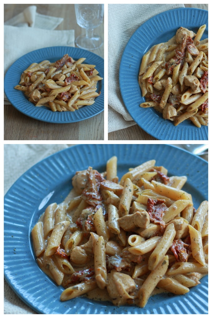 Pasta mit Hähnchen und eingelegten Tomaten