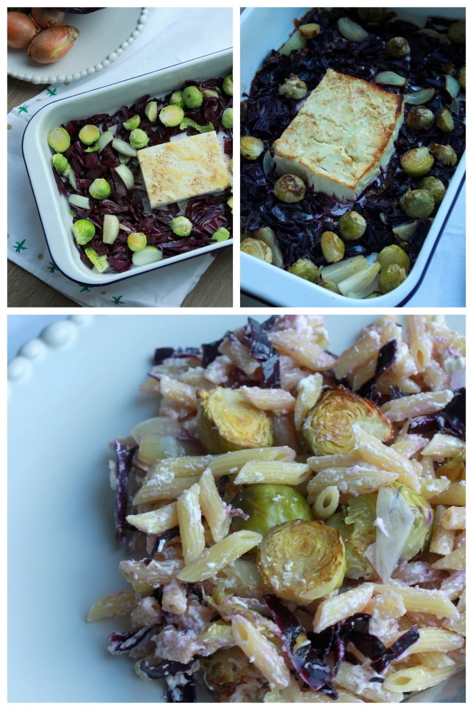 Baked-Feta-Pasta mit Rot- und Rosenkohl