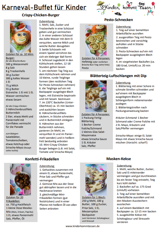 Karneval-Buffet für Kinder - Rezepte