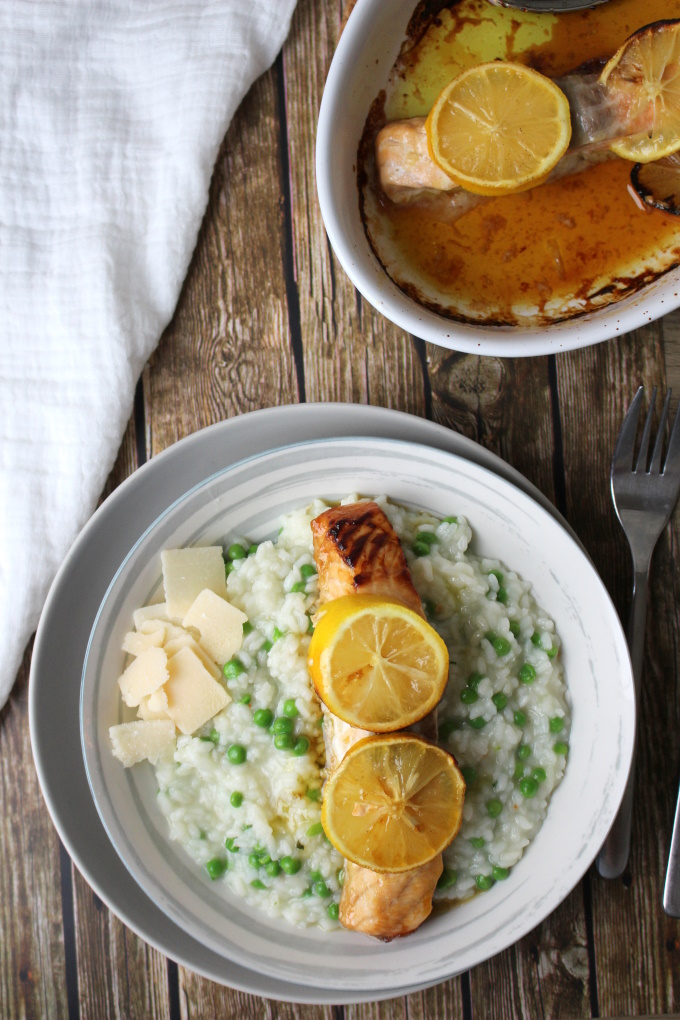 Zitronen-Lachs auf Erbsenrisotto